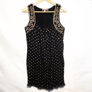 Calypso Black Cotton Crinkle Dress with Gold Sequins